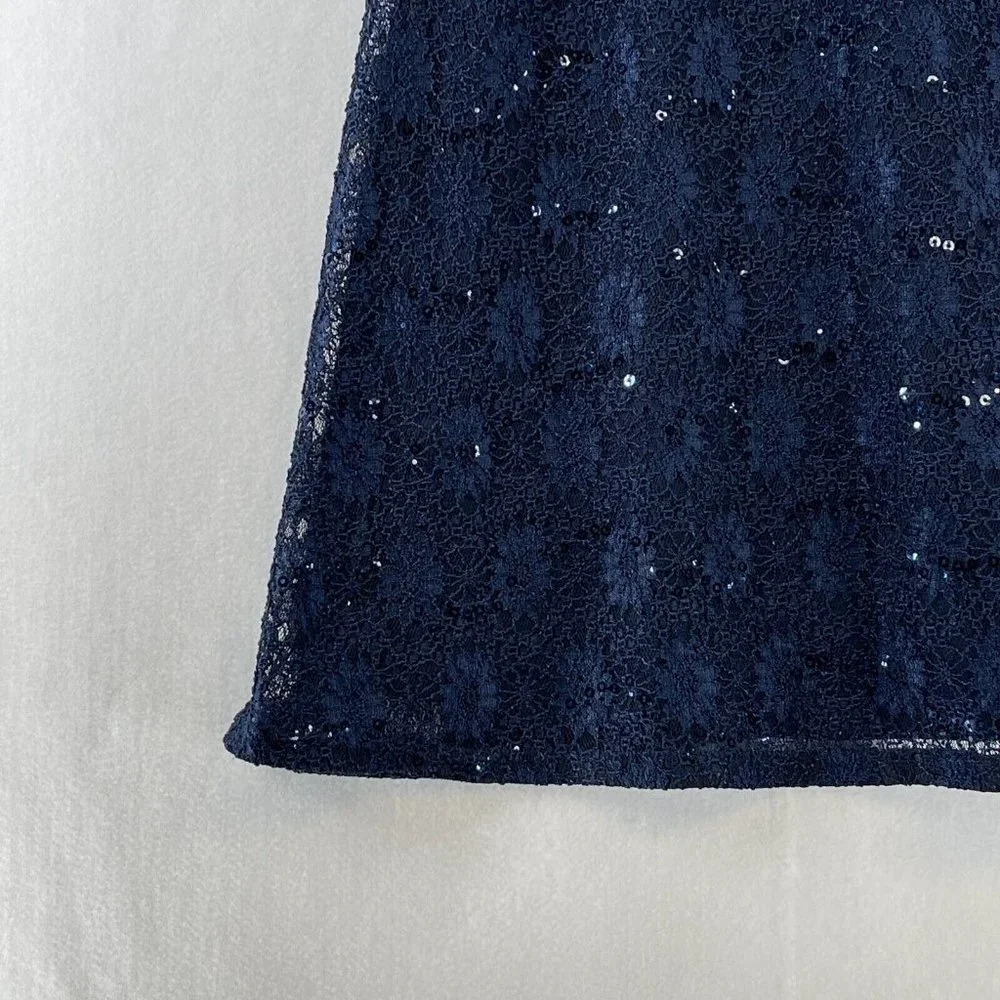 Sequin Hearts Mini Dress Womens Sz S A-Line Floral Lace Overlay Sleeveless Blue - Picture 6 of 10